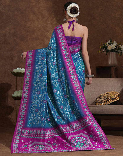 Teal Blue Silk Woven Banarasi Saree