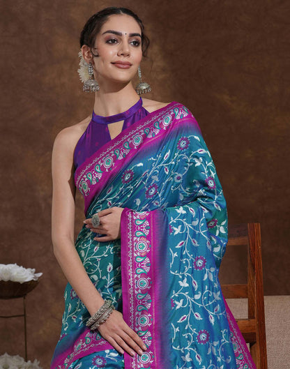 Teal Blue Silk Woven Banarasi Saree