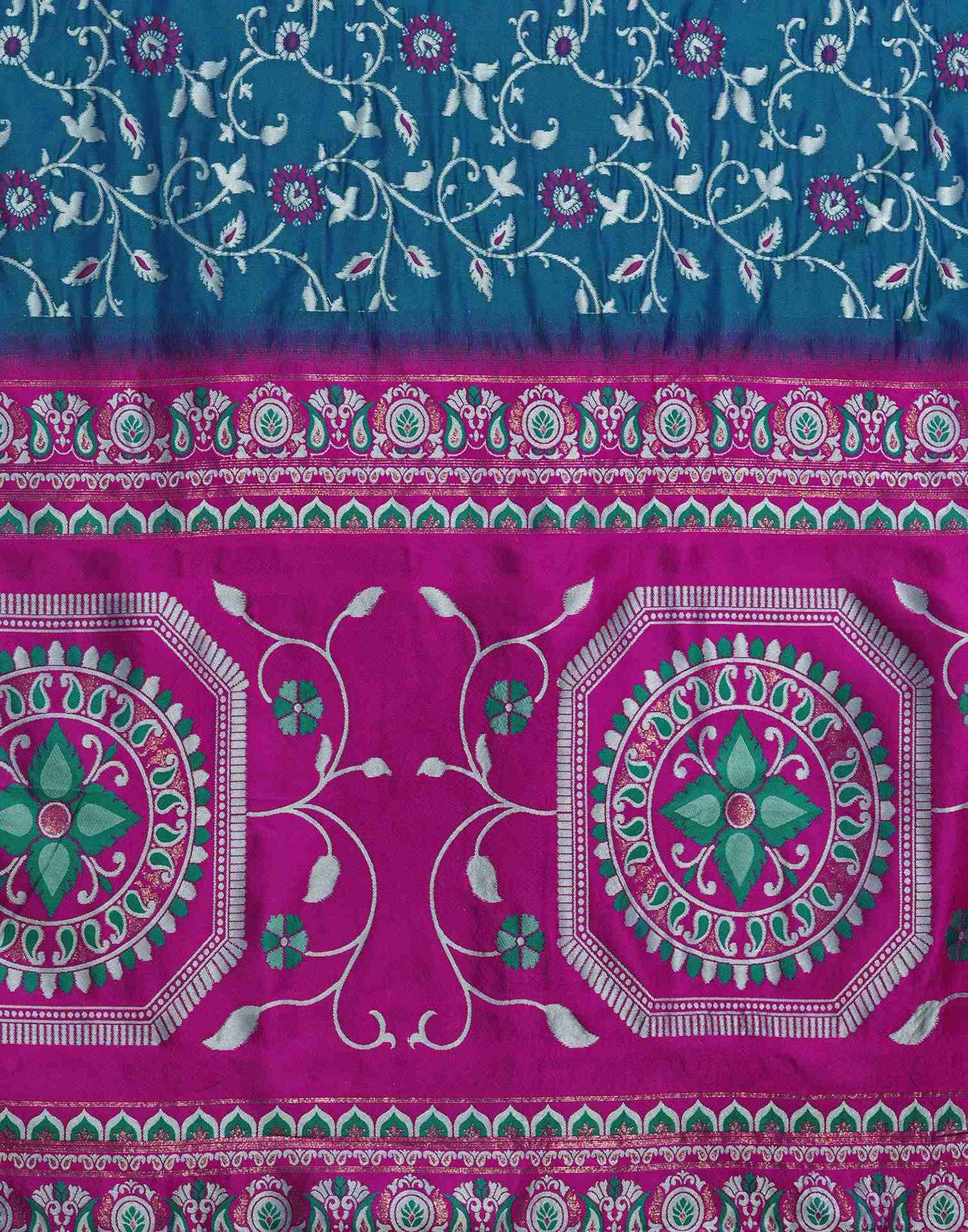 Teal Blue Silk Woven Banarasi Saree