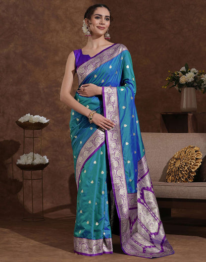 Teal Blue Silk Woven Banarasi Saree