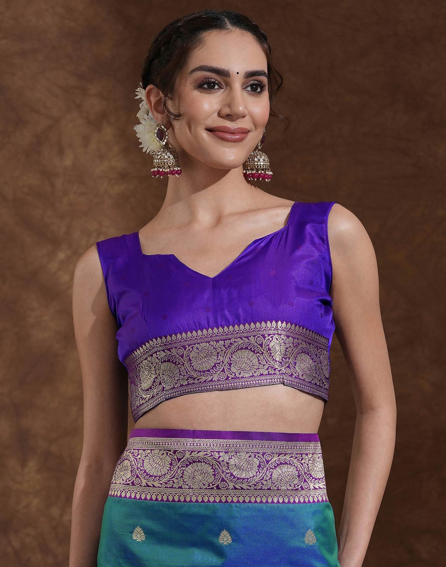 Teal Blue Silk Woven Banarasi Saree