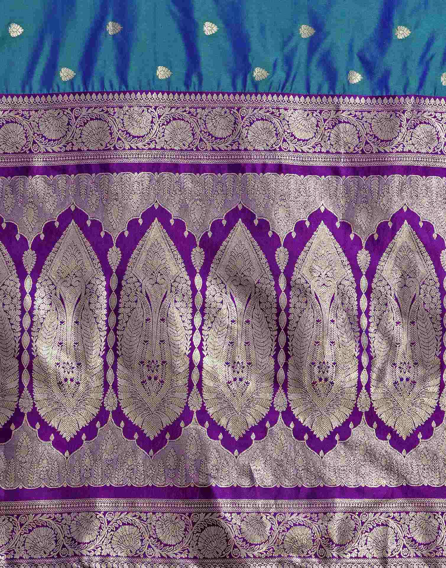 Teal Blue Silk Woven Banarasi Saree