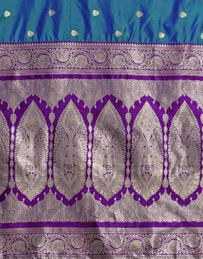 Teal Blue Silk Woven Banarasi Saree