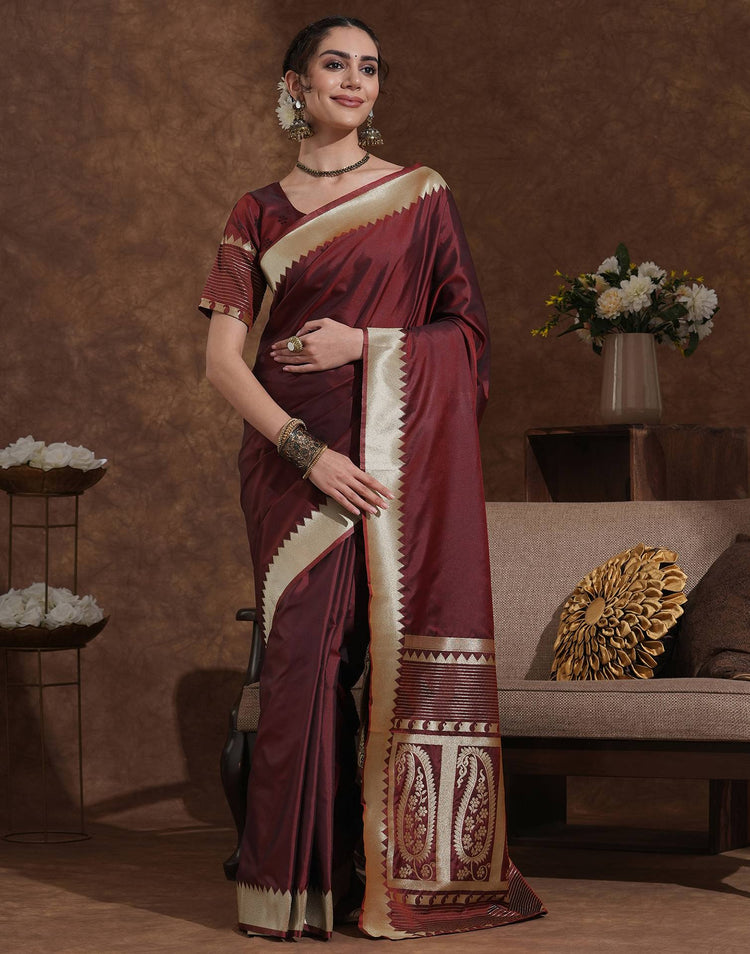 Maroon Silk Woven Kanjivaram Saree