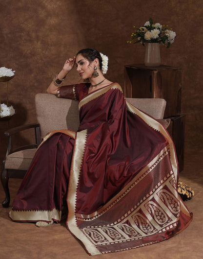 Maroon Silk Woven Kanjivaram Saree