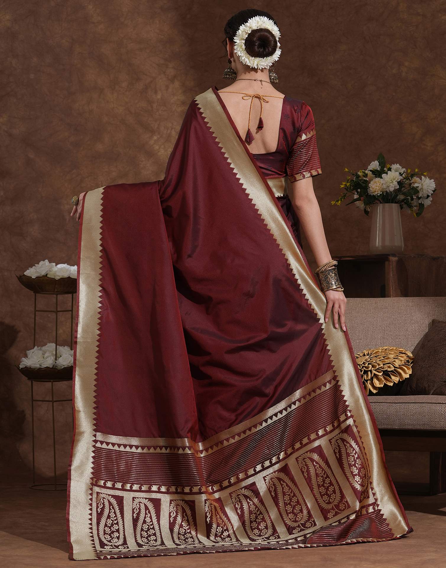 Maroon Silk Woven Kanjivaram Saree
