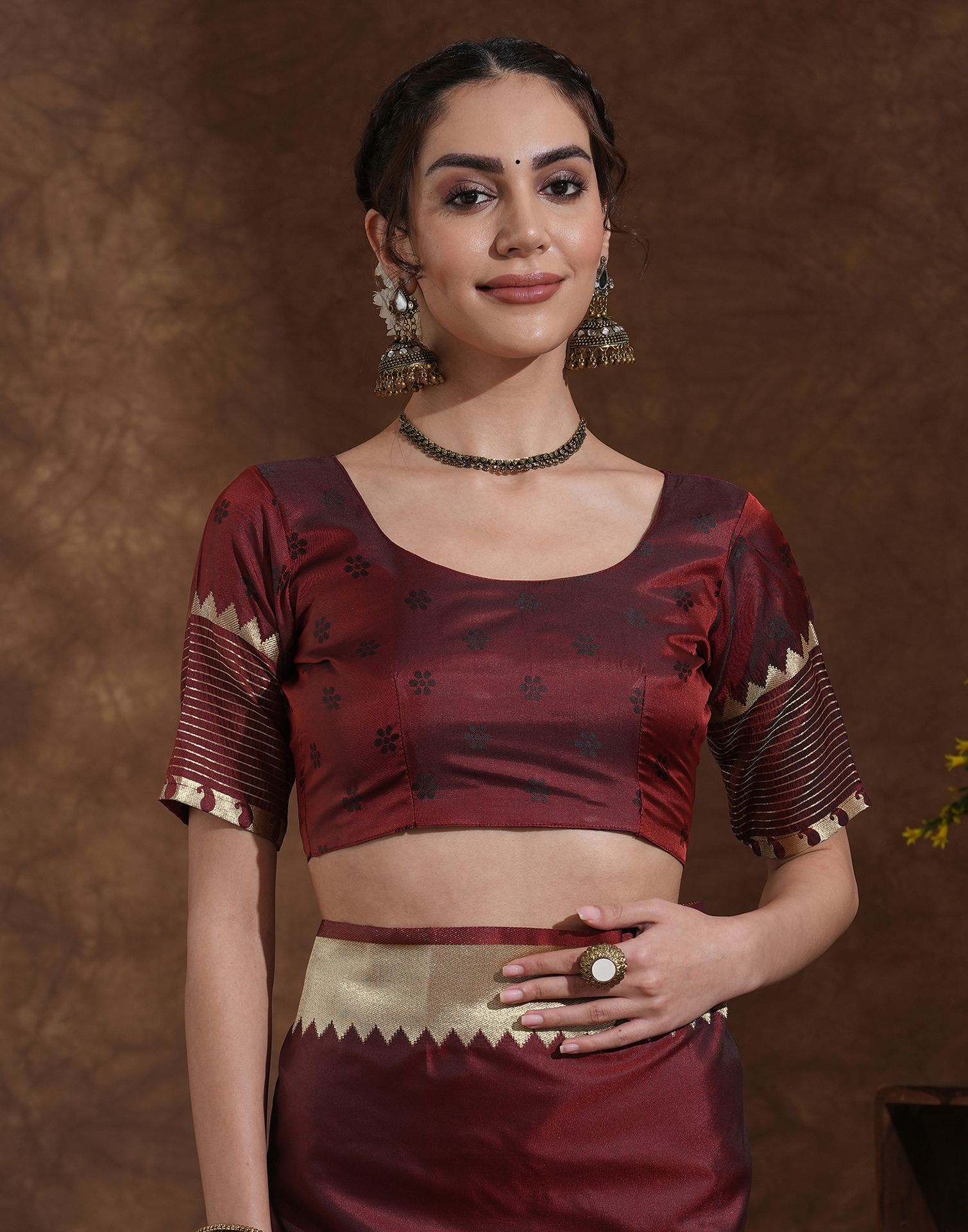 Maroon Silk Woven Kanjivaram Saree