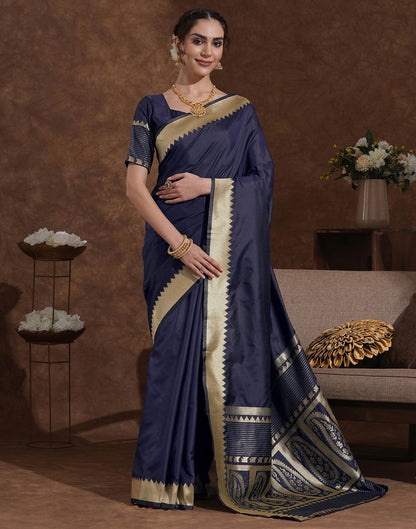 Navy Blue Silk Woven Kanjivaram Saree
