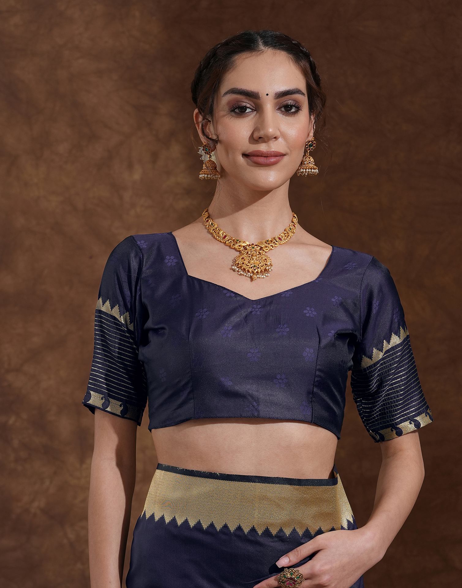 Navy Blue Silk Woven Kanjivaram Saree