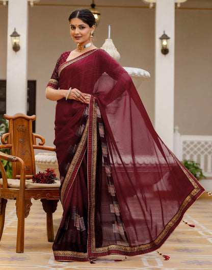 Maroon Chiffon Printed Lace Saree