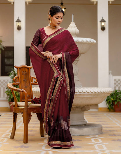 Maroon Chiffon Printed Lace Saree
