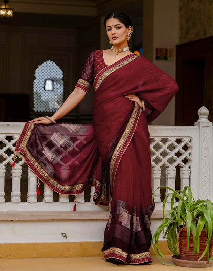 Maroon Chiffon Printed Lace Saree