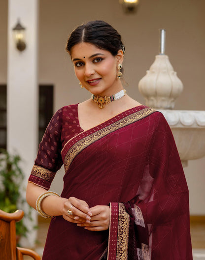 Maroon Chiffon Printed Lace Saree