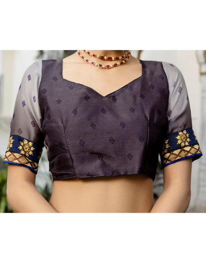Grey Chiffon Printed Lace Saree