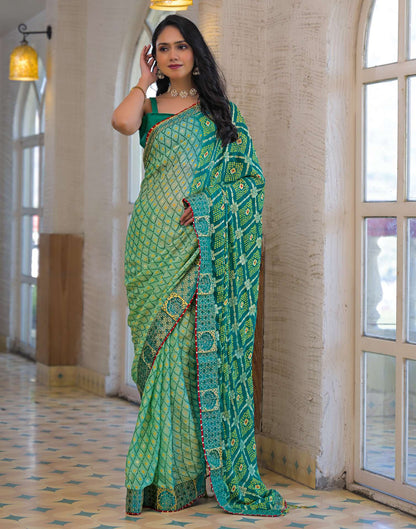 Pista Green Chiffon Foil Printed Bandhani Saree