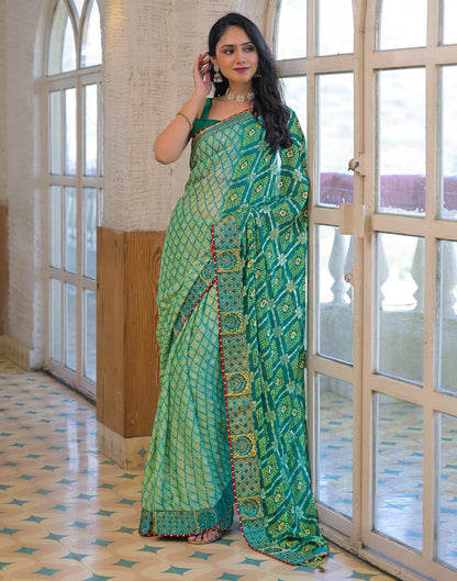 Pista Green Chiffon Foil Printed Bandhani Saree