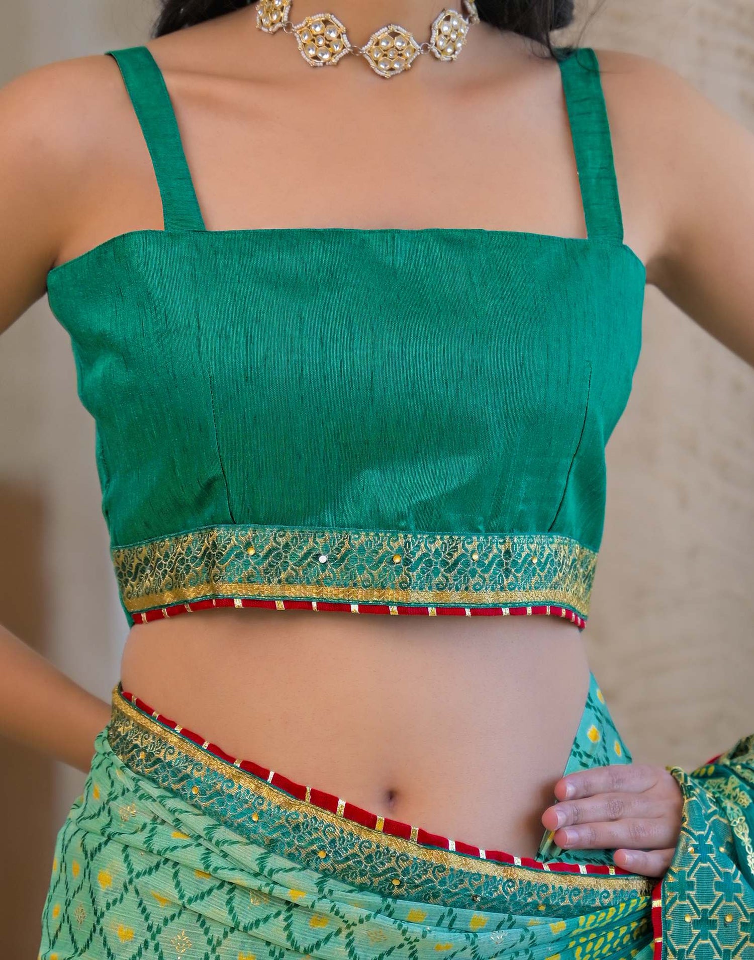 Pista Green Chiffon Foil Printed Bandhani Saree