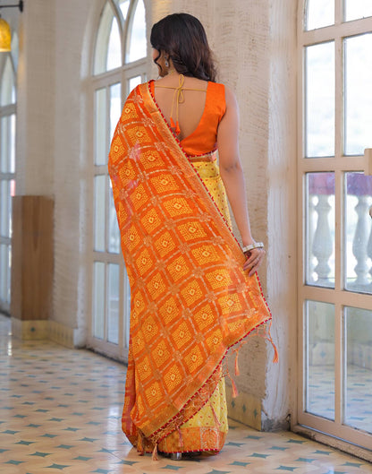 Light Yellow Chiffon Foil Printed Bandhani Saree