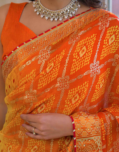 Light Yellow Chiffon Foil Printed Bandhani Saree