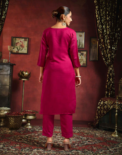 Dark Pink Vichitra Silk Sequence Embroidery Straight Kurta Set With Dupatta