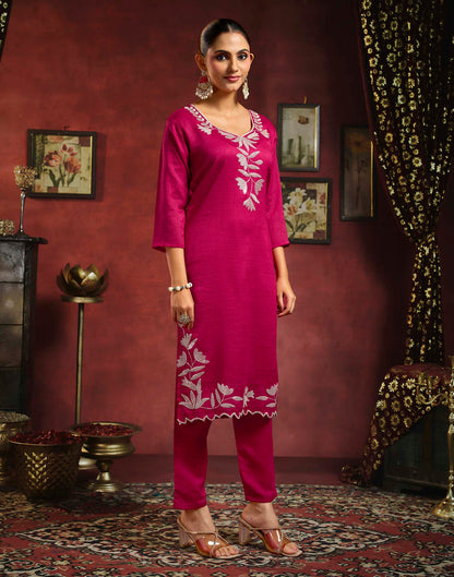 Dark Pink Vichitra Silk Sequence Embroidery Straight Kurta Set With Dupatta