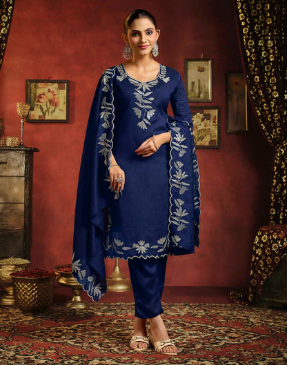 Royal Blue Vichitra Silk Sequence Embroidery Straight Kurta Set With Dupatta