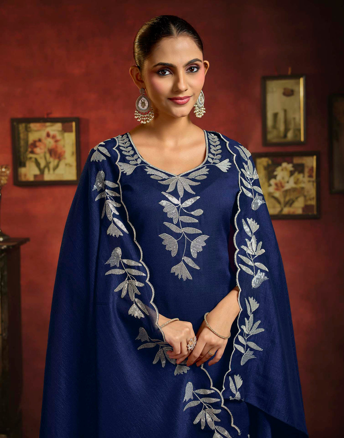 Royal Blue Vichitra Silk Sequence Embroidery Straight Kurta Set With Dupatta