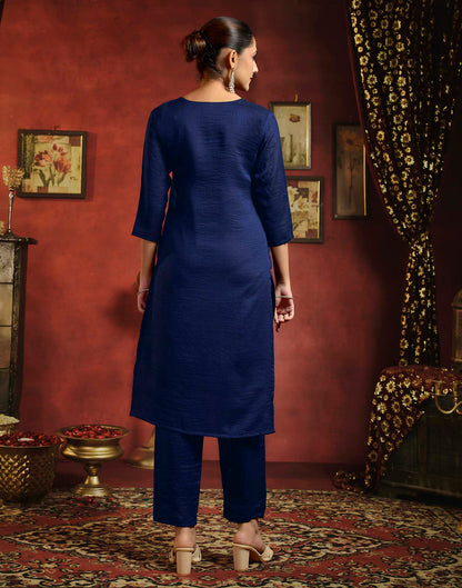 Royal Blue Vichitra Silk Sequence Embroidery Straight Kurta Set With Dupatta