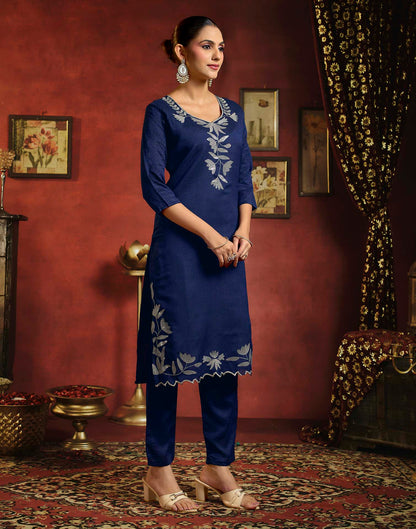 Royal Blue Vichitra Silk Sequence Embroidery Straight Kurta Set With Dupatta