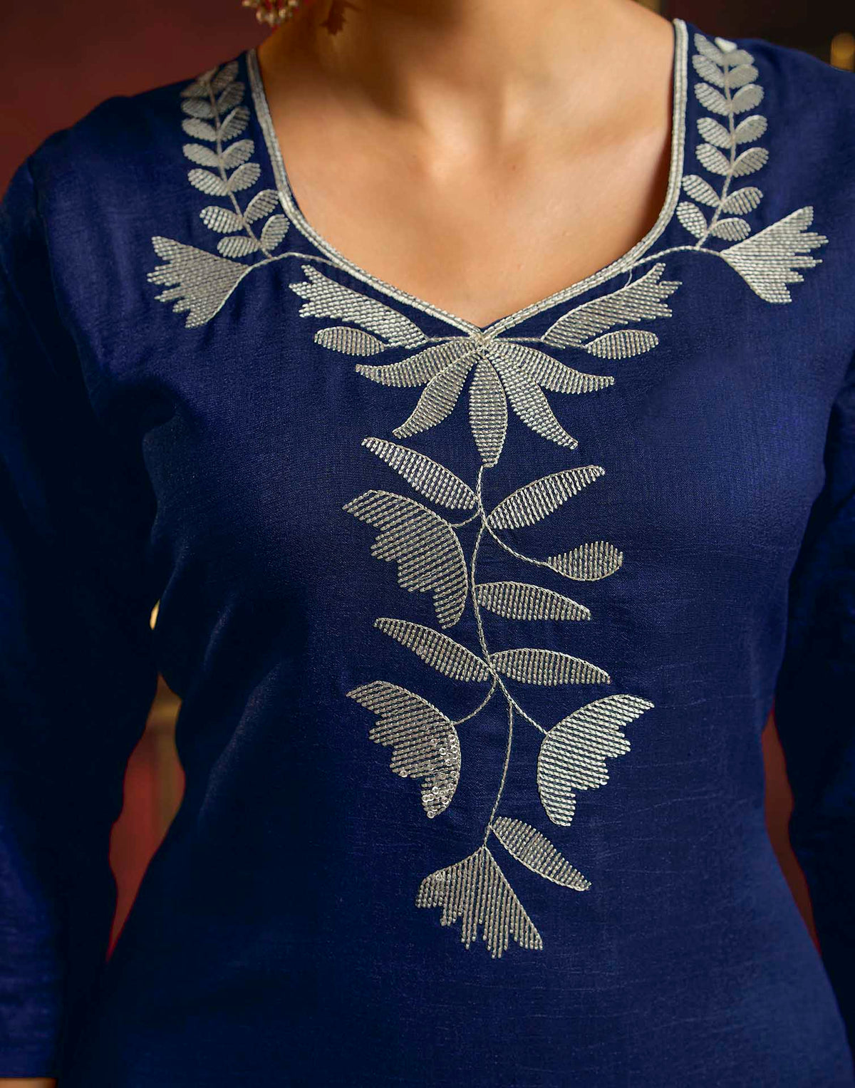 Royal Blue Vichitra Silk Sequence Embroidery Straight Kurta Set With Dupatta