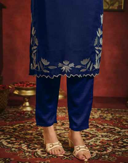 Royal Blue Vichitra Silk Sequence Embroidery Straight Kurta Set With Dupatta