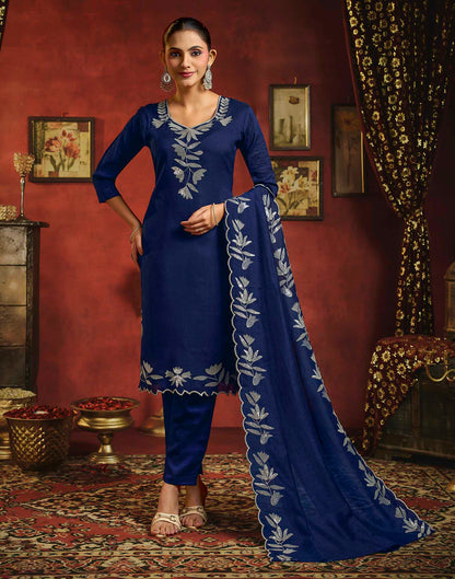 Royal Blue Vichitra Silk Sequence Embroidery Straight Kurta Set With Dupatta
