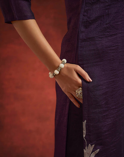 Wine Vichitra Silk Sequence Embroidery Straight Kurta Set With Dupatta