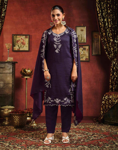Wine Vichitra Silk Sequence Embroidery Straight Kurta Set With Dupatta