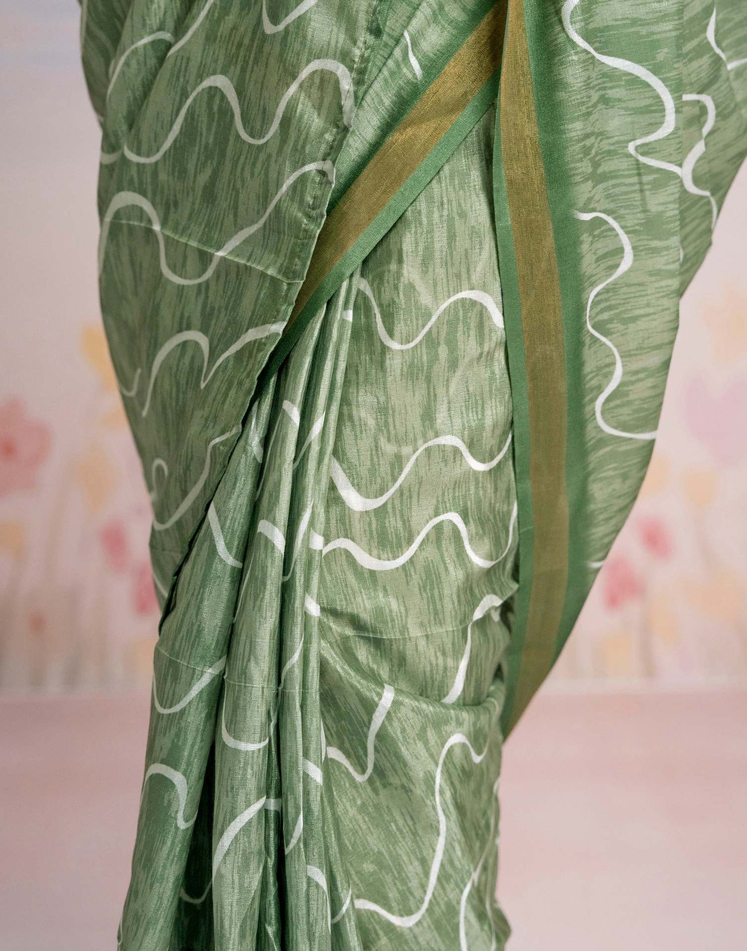 Ready To Wear Pista Green Silk Printed Saree