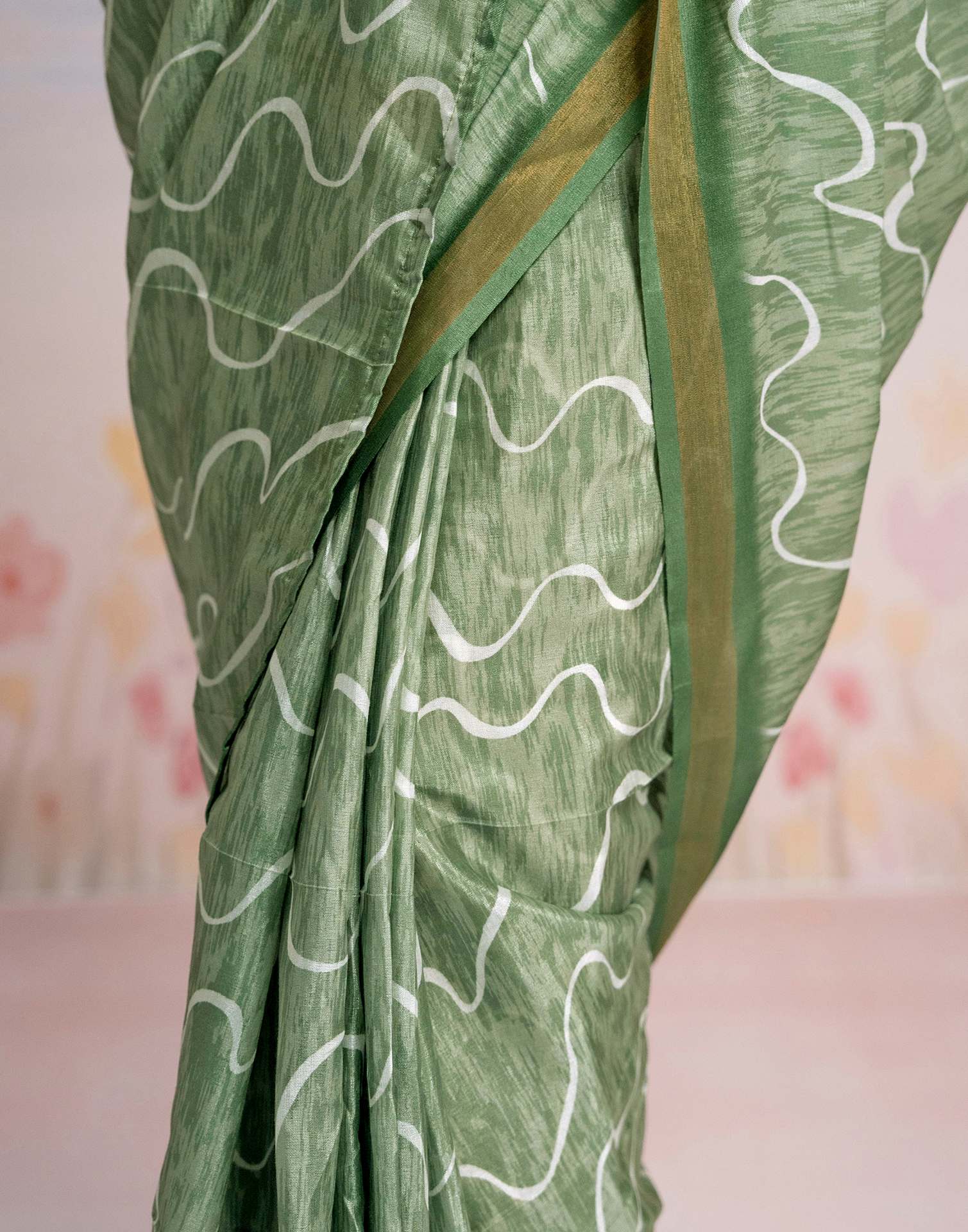Ready To Wear Pista Green Silk Printed Saree