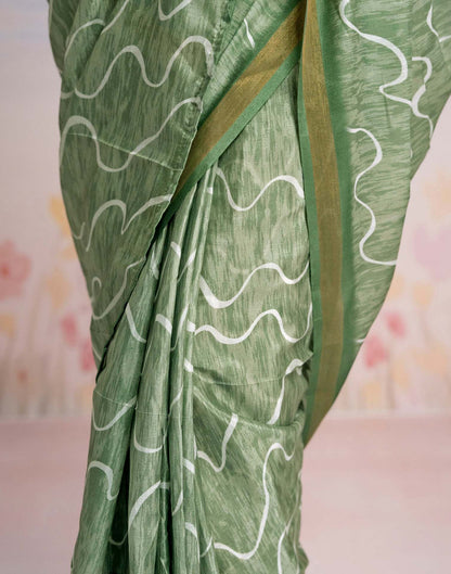 Ready To Wear Pista Green Silk Printed Saree