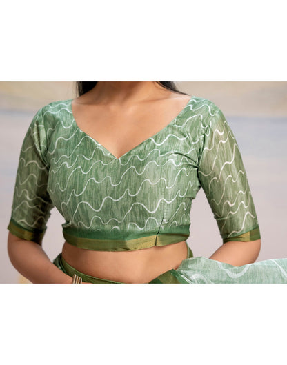Ready To Wear Pista Green Silk Printed Saree