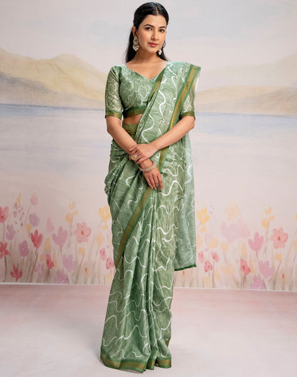 Ready To Wear Pista Green Silk Printed Saree