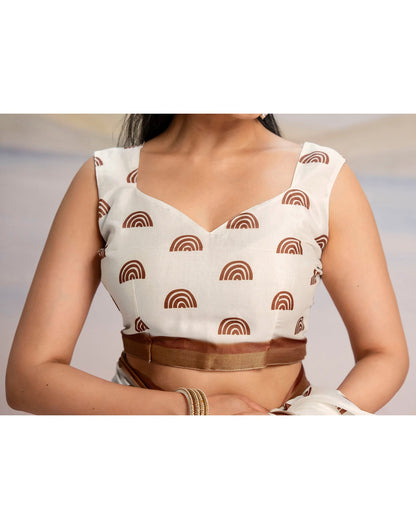 Ready To Wear Off White Silk Printed Saree