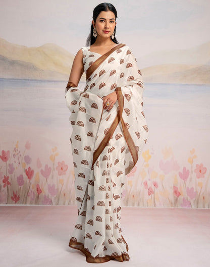 Ready To Wear Off White Silk Printed Saree