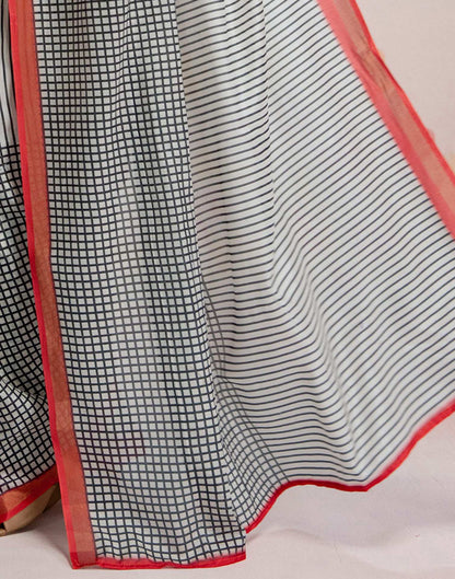 Ready To Wear Off White Silk Printed Saree