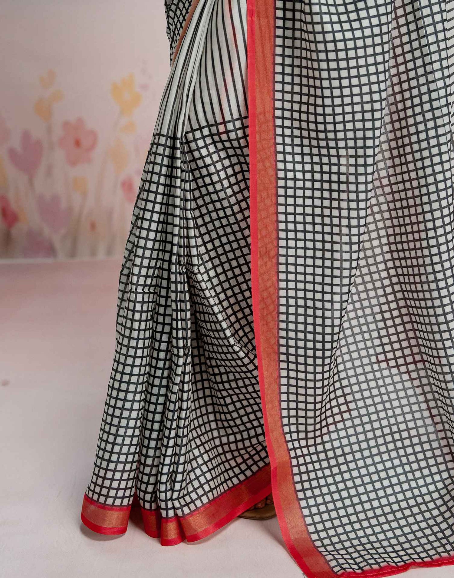 Ready To Wear Off White Silk Printed Saree