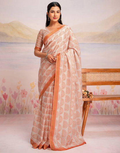 Ready To Wear Off White Silk Printed Saree