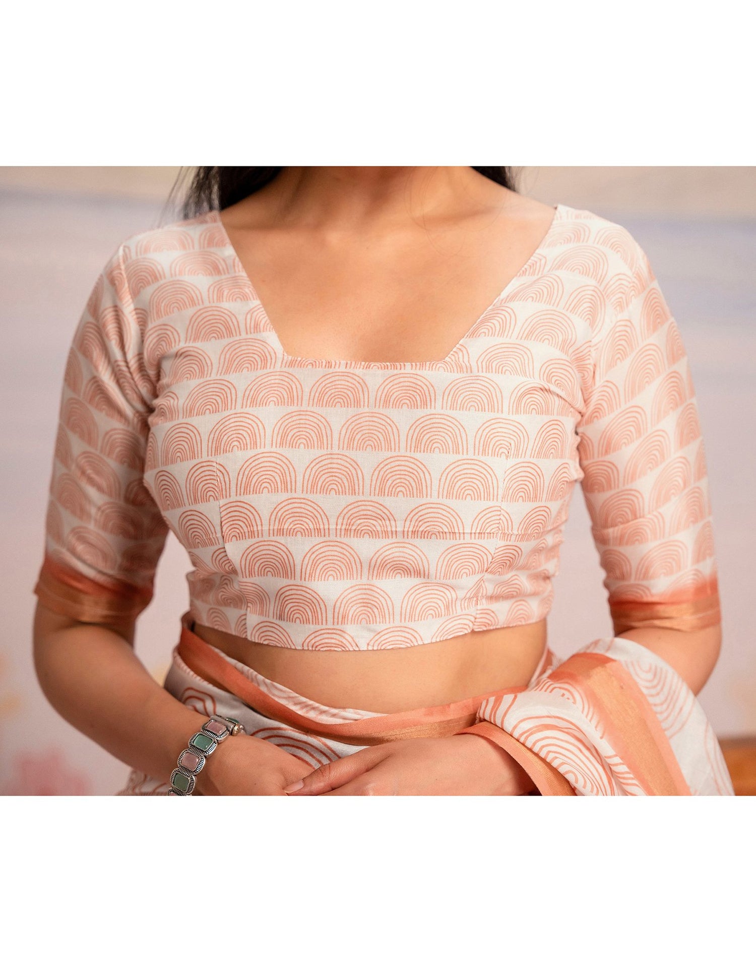 Ready To Wear Off White Silk Printed Saree