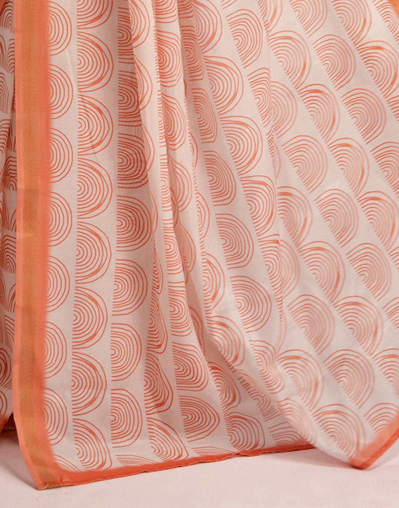 Ready To Wear Off White Silk Printed Saree