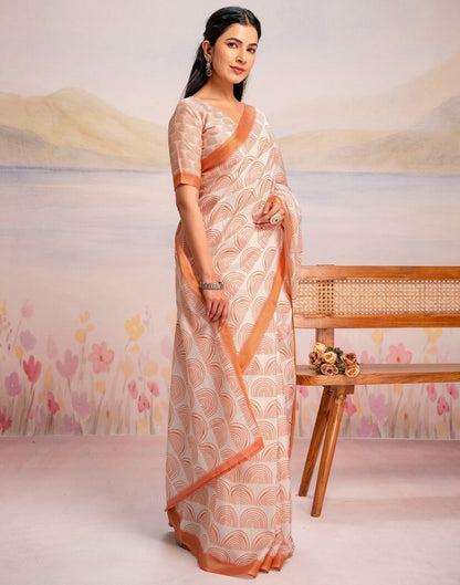 Ready To Wear Off White Silk Printed Saree