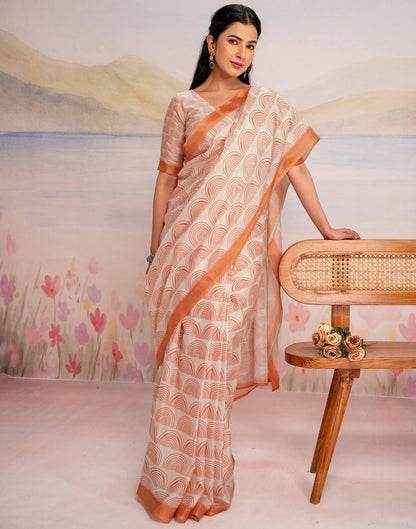 Ready To Wear Off White Silk Printed Saree