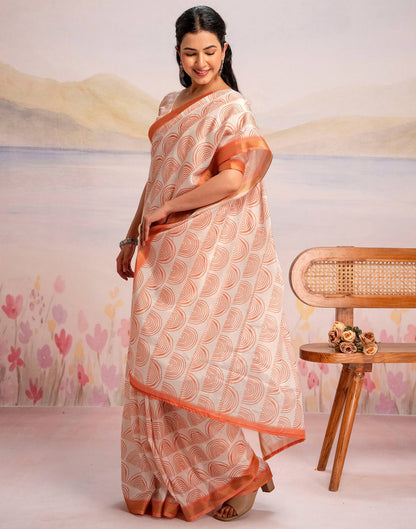 Ready To Wear Off White Silk Printed Saree