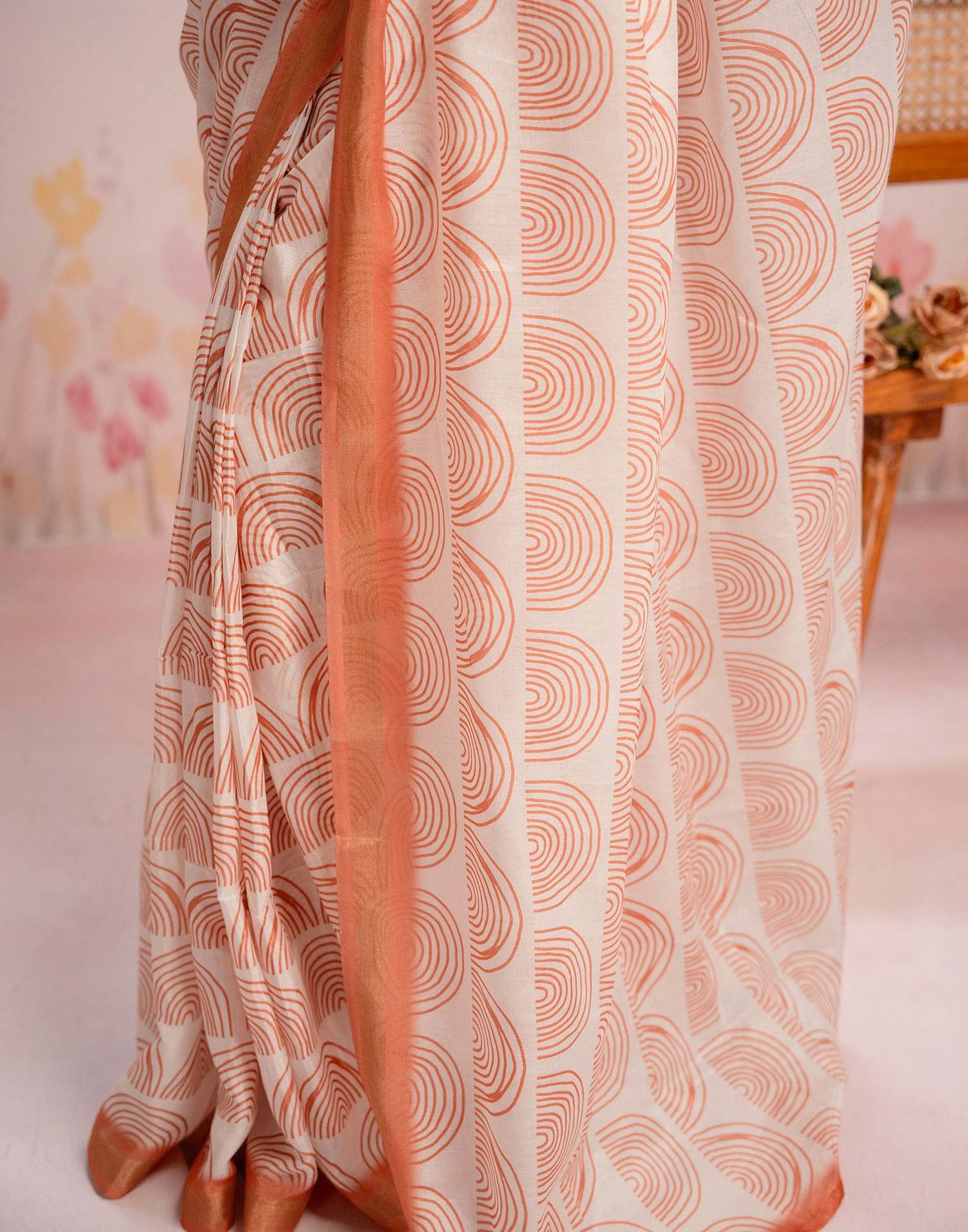Ready To Wear Off White Silk Printed Saree
